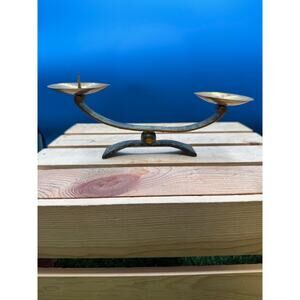 VTG 1930s-Style Mid Century Brutalist Brass Candle Holder–Handcrafted